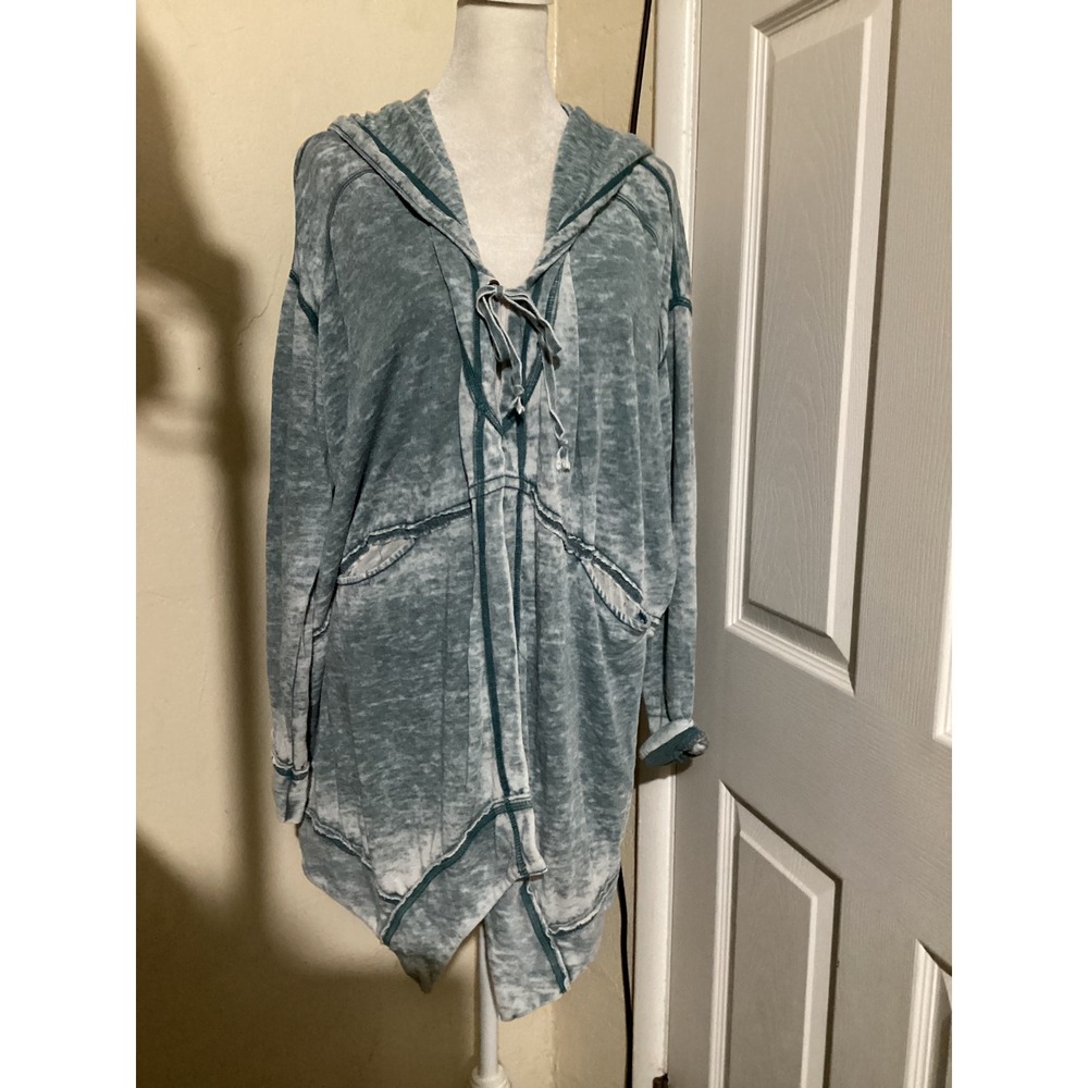 Free People Movement Teal Burnout Lace Up Hoodie Oversized Cardigan XS